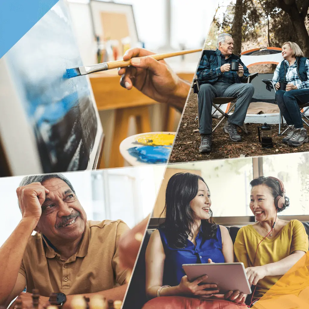 Collage of patients with loved ones/doing activities.